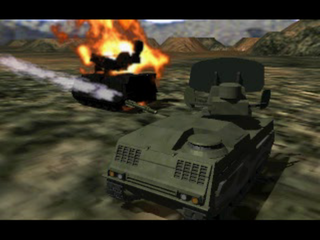 Thunderstrike 2 (PlayStation) screenshot: Enemy vehicles getting blown up.
