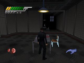 007: Tomorrow Never Dies (PlayStation) screenshot: 007 locked in a room without weapons.