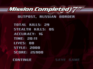 007: Tomorrow Never Dies (PlayStation) screenshot: Mission statistics