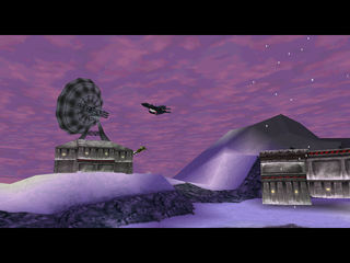 007: Tomorrow Never Dies (PlayStation) screenshot: Plane dropping a bomb on the target dish.