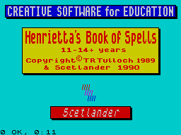 Henrietta's Book of Spells (ZX Spectrum) screenshot: The title screen of the 11-14 year old game