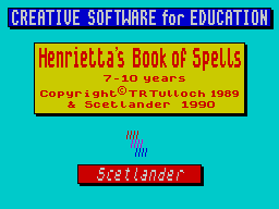 Henrietta's Book of Spells (ZX Spectrum) screenshot: The title screen of the 1-10 year old game