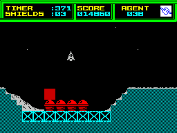 Thrust II (ZX Spectrum) screenshot: The red square indicates the location for the fifth orb.