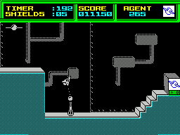 Thrust II (ZX Spectrum) screenshot: Picking up an orb below the surface.
