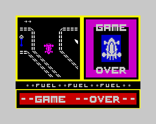 Knight Driver (ZX Spectrum) screenshot: No more fuel and the game is over.