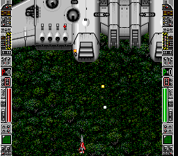 Strike Gunner S.T.G. (SNES) screenshot: This boss is huge, this is only a part of it