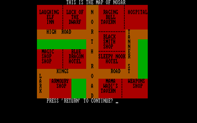 Karkoth's Keep (DOS) screenshot: A map of the town