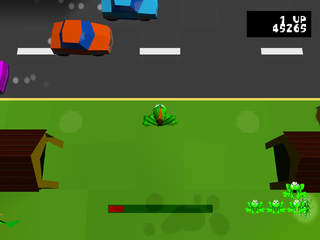 Frogger (PlayStation) screenshot: Frogger crossing the street.