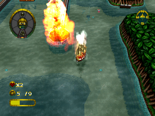 Shipwreckers! (PlayStation) screenshot: Ship on fire