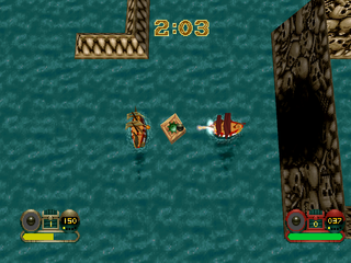 Shipwreckers! (PlayStation) screenshot: Firing the normal cannon.