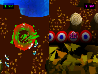 Frogger (PlayStation) screenshot: Frogger stung by the bees.