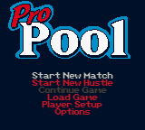 Pro Pool (Game Boy Color) screenshot: Main Menu