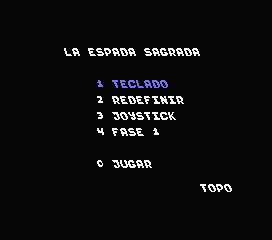 La Espada Sagrada (MSX) screenshot: Title screen and main menu