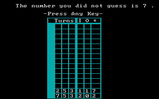 Arithmetic Games Set 2 (DOS) screenshot: Number Chase: receiving some feedback on my guess