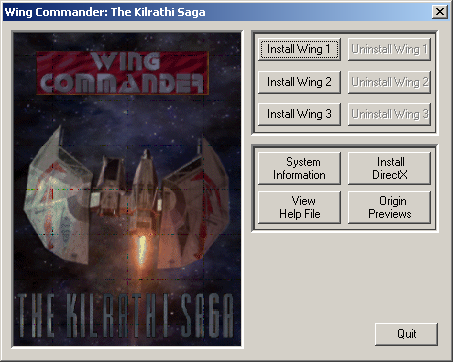 Wing Commander: The Kilrathi Saga (Windows) screenshot: Installer menu