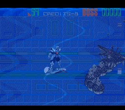 Edo no Kiba (SNES) screenshot: Thankfully this overfed eel isn't the boss.