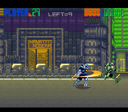 Edo no Kiba (SNES) screenshot: The basic slash attack. You'd be doing a whole lot of this in the game.