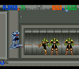 Edo no Kiba (SNES) screenshot: ...and robots trying out their strike-out pitch with grenades