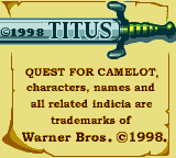 Quest for Camelot (Game Boy Color) screenshot: The disclaimer looks better than the title screen