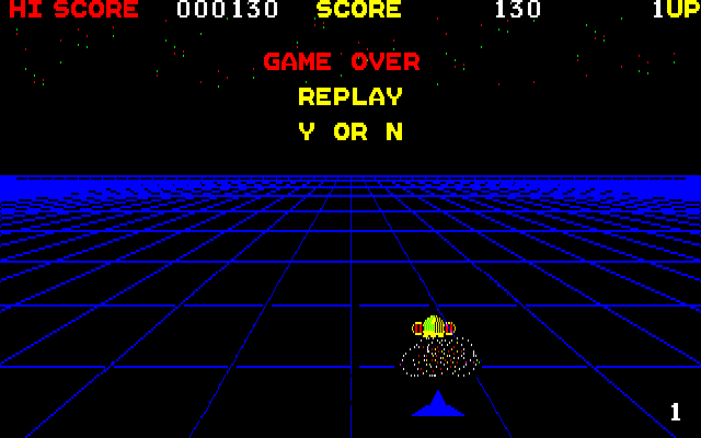 Zoom in Space (PC-88) screenshot: Game Over.