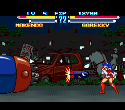 Makeruna! Makendō 2 (SNES) screenshot: Also the occasional mano-a-missile.