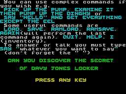 Davy Jones Locker (ZX Spectrum) screenshot: Game instructions
