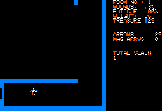 Dunjonquest: Temple of Apshai (Apple II) screenshot: Grabbed a treasure ("#20"). The manuals identifies this to be trash.