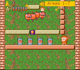 Spanky's Quest (SNES) screenshot: Now there's dancing apples. The cans contain more enemies to replace the old ones if defeated.