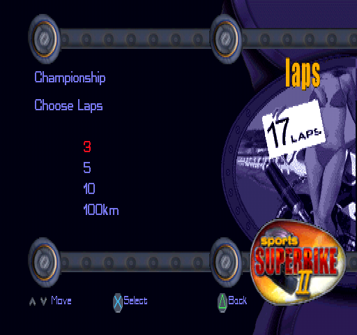 Sports Superbike 2 (PlayStation) screenshot: Laps.