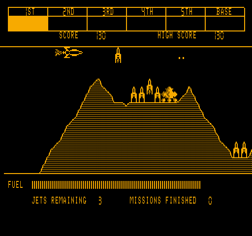 Scrambler (Microbee) screenshot: Coming across a number of rockets