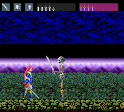 Samurai-Ghost (TurboGrafx-16) screenshot: Duel against a skeleton