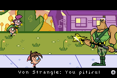 The Fairly OddParents!: Breakin' da Rules (Game Boy Advance) screenshot: Jorgen Von Strangle is angry, because Cosmo and Wand lost "Da Rules".