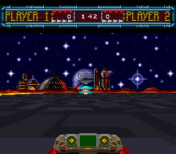Space Football: One on One (SNES) screenshot: You can also shoot the hoverball forward