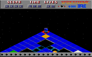 Spidertronic (Atari ST) screenshot: Here's where we start out. The yellow tile is the first one we need to pick up