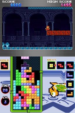 Tetris DS (Nintendo DS) screenshot: Get far enough, and Mario will travel to different levels.
