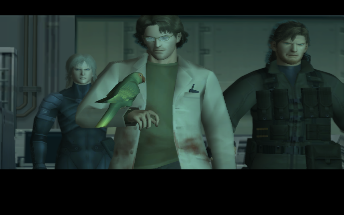 Metal Gear Solid 2: Substance (Windows) screenshot: Raiden, Otacon and Solid Snake together as a team