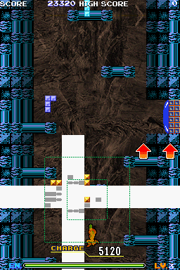 Tetris DS (Nintendo DS) screenshot: ...which can then be discharged in an epic laser blast. Don't ask me why.