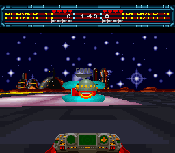 Space Football: One on One (SNES) screenshot: So close
