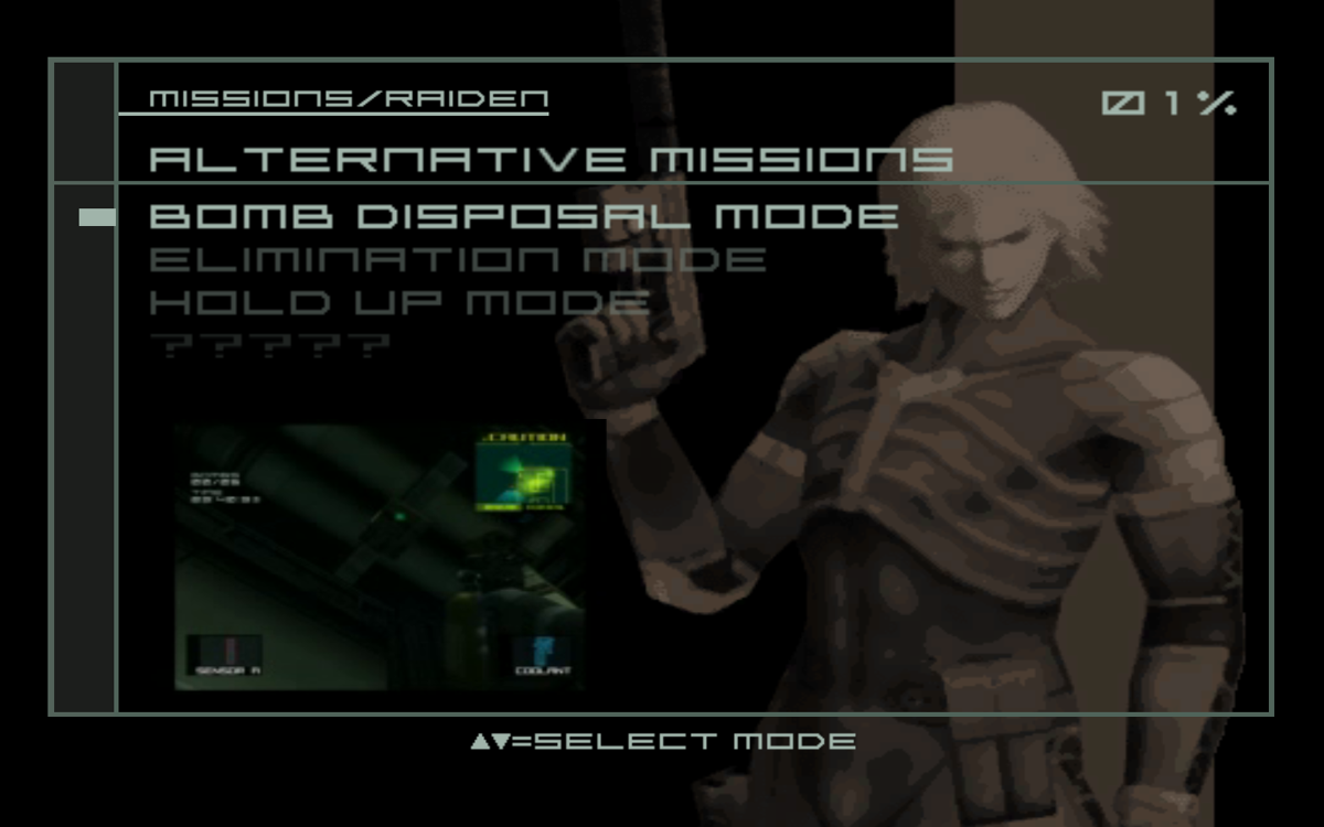 Metal Gear Solid 2: Substance (Windows) screenshot: There's a bunch of VR and training modes and missions