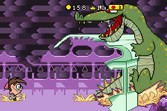 The Fairly OddParents!: Breakin' da Rules (Game Boy Advance) screenshot: The first boss is a mythical subway alligator.
