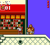 Coca Cola Kid (Game Gear) screenshot: Hmm, this guy seems to have had too many soft drinks ...