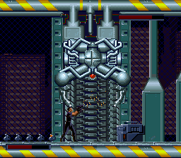 Demolition Man (SNES) screenshot: Shutting down this robot valet the old fashioned way.