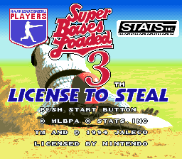 Super Bases Loaded 3: License to Steal (SNES) screenshot: Title screen