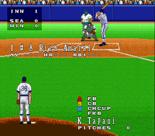 Super Bases Loaded 3: License to Steal (SNES) screenshot: At bat