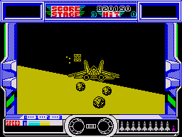 After Burner II (ZX Spectrum) screenshot: Level 3 is set in the desert at night
