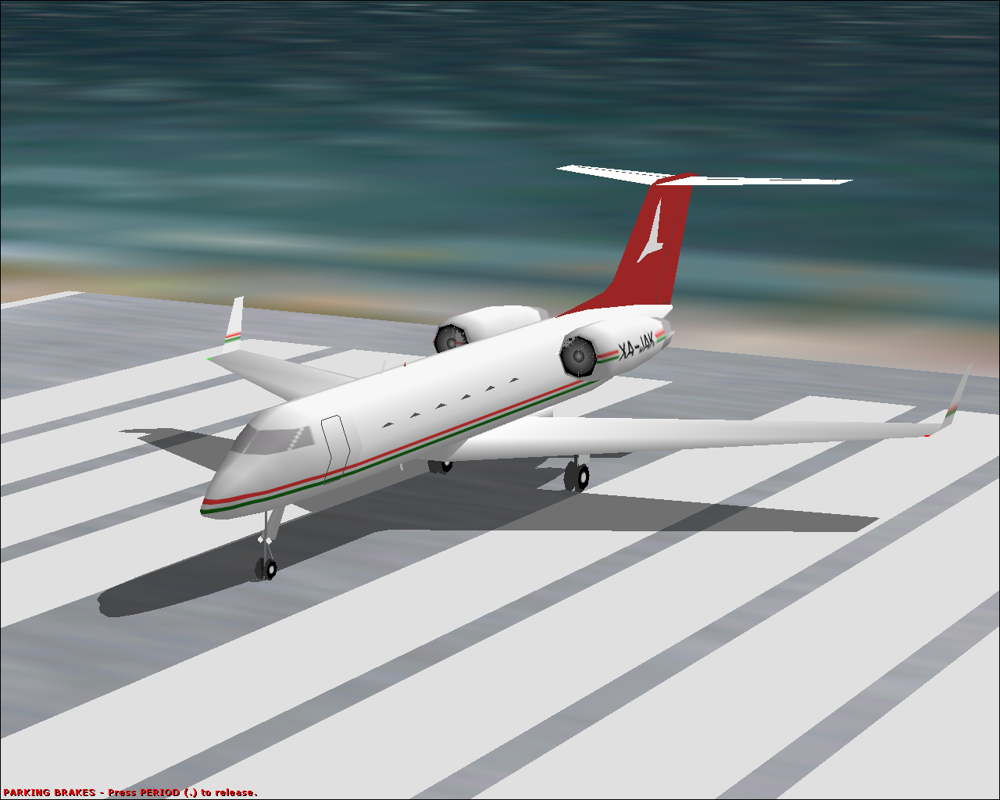 Apollo Collection 4: Business Jets (DOS) screenshot: Gulfstream IV. (FS2000) Cabin windows are distorted. I don't know if there were moving parts, like doors in FS5.1 Here they don't open anyway.