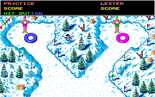 Ski or Die (Amiga) screenshot: Innertube Thrash - Starting out.