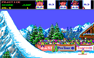 Ski or Die (Amiga) screenshot: Acro Aerials - The results of the judges.