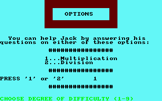 The House That Jack Built (Amstrad CPC) screenshot: Options