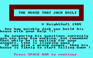 The House That Jack Built (Amstrad CPC) screenshot: Instructions